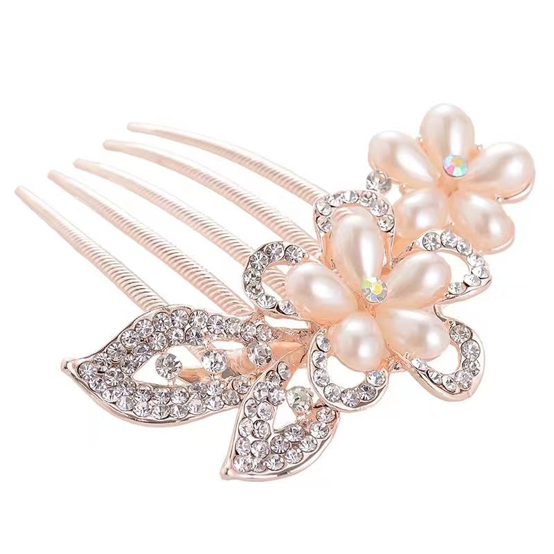 Wholesale Bow Knot Rhinestone Alloy Inlaid Pearl Hair Comb Elegant